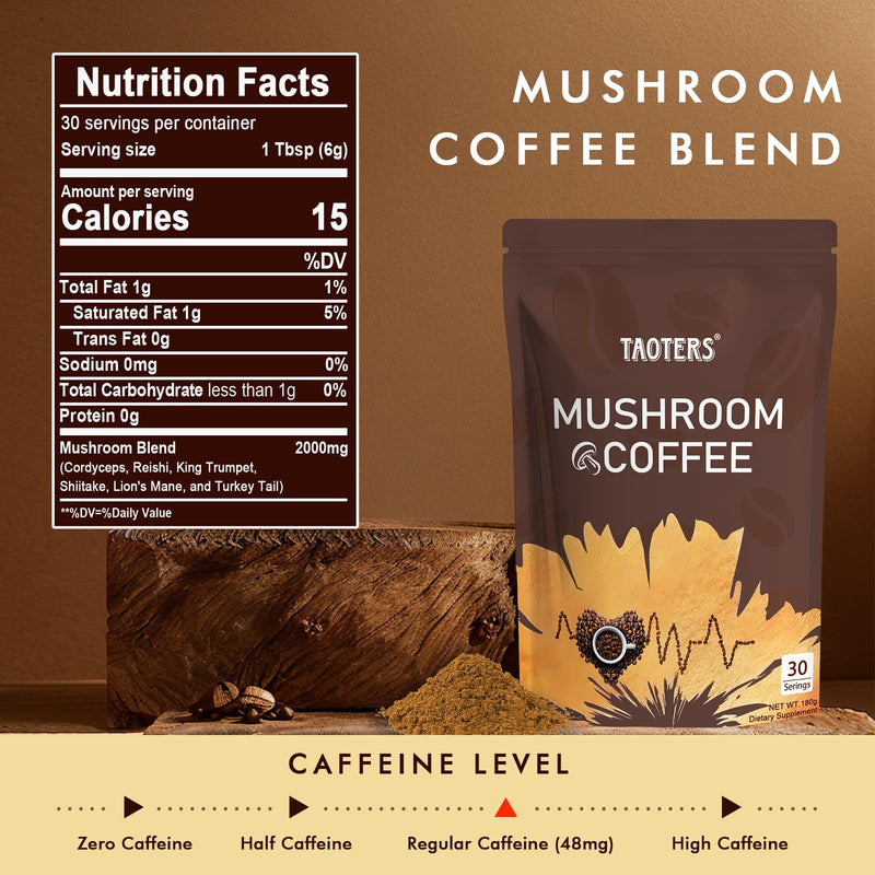 [Australia] - Mushroom Coffee | Enhanced Focus, Boosted Immunity, Improved Energy | 6 Adaptogenic Mushrooms: Cordyceps, Reishi, King Trumpet, Shiitake, Lion's Mane & Turkey Tail | 30 Servings 1 Pack 