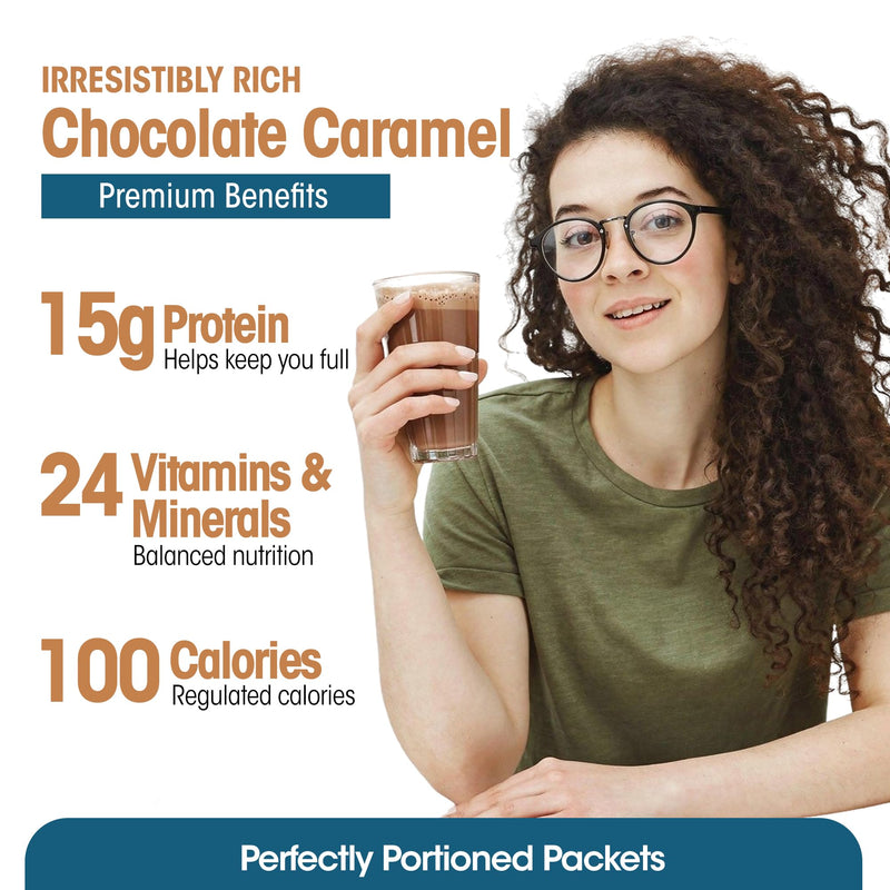 WonderSlim Protein Meal Replacement Shake – 15g Protein, 24 Vitamins & Minerals, Low Carb, Low Calorie, Gluten Free – Meal Replacement Drink for Weight Management, 7 Count Packets (Chocolate Salted Caramel) Chocolate Salted Caramel