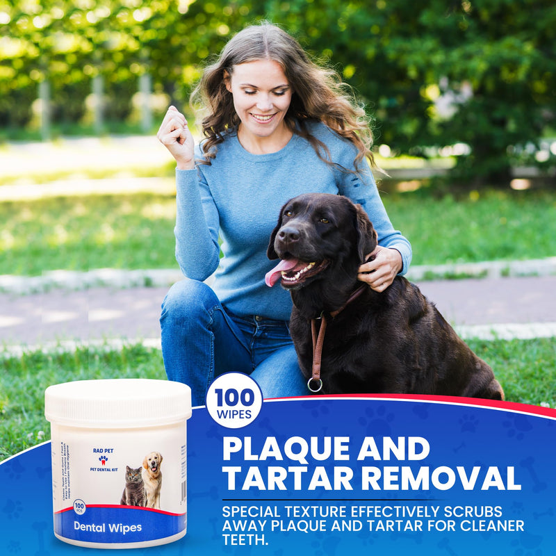 Rad Health Inc Fresh Breath No Brushing Clean Teeth Dental & Oral Care Dental Wipes for Dogs, 100ct - Teeth Cleaning Wipes - Helps Wipe Away Plaque & Tartar - Freshens Breath - No Brushing Required - PawsPlanet Australia