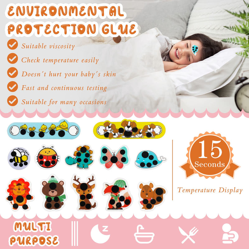 [Australia] - 12 pcs Stick-on Fever Indicator Forehead Fever Kids Cartoon Stickers Temperature Fever Patch 