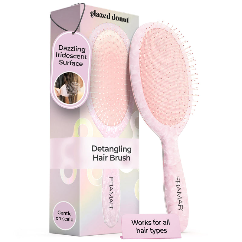 FRAMAR Iridescent Wet Hair Brush Detangler – Detangle Brush For Curly Hair, Hair Detangler Brush For Kids, Holographic Girls Hair Brush, Pink Hairbrush For Women – Removes Knots Without Pulling