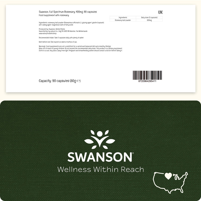 Swanson, Full Spectrum Rosemary, 400mg, High-Dose, 90 Capsules, SOYA-Free, Gluten-Free, GMO-Free 90 count (Pack of 1)