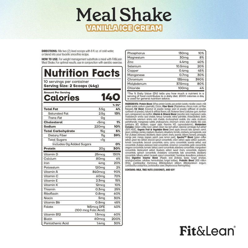 [Australia] - Fit & Lean Meal Shake, Fat Burning Meal Replacement, Protein, Fiber, Probiotics, Vanilla, 1lb, 10 Servings Per Container Vanilla Ice Cream 1 Pound (Pack of 1) 