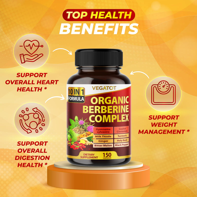 [Australia] - VEGATOT GlucoSavior Berberine Supplement 12,900mg with Ceylon Cinnamon, Bitter Melon, Gymnema - Supports Immune, Heart Health & Gastrointestinal Function - Made in The USA (150 Count (Pack of 1)) 