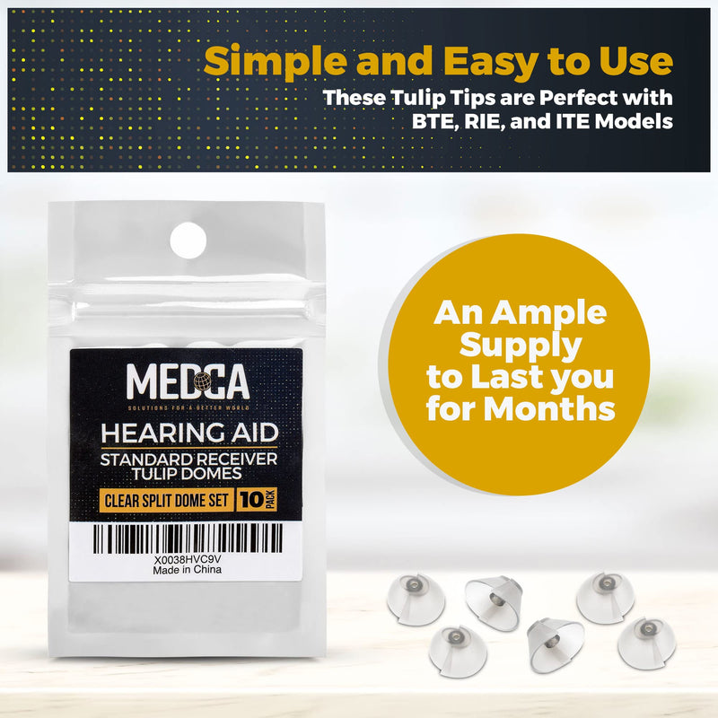 MEDca Hearing Aid Standard Receiver Tulip Domes Compatible with GN Resound Sure Fit - 10-Pcs Universal Invisible Tip Replacement Ear Domes for BTE PSAP Hearing Amplifiers and Open Fit Models, Clear 10 Count (Pack of 1)