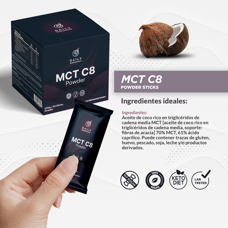 [Australia] - MCT oil powder - sticks - ketones & ketosis - MCT oil C8 - fiber - no additives, no sugar - vegan - 20 sticks of 10 g each - neutral in taste - Daily Endurance 