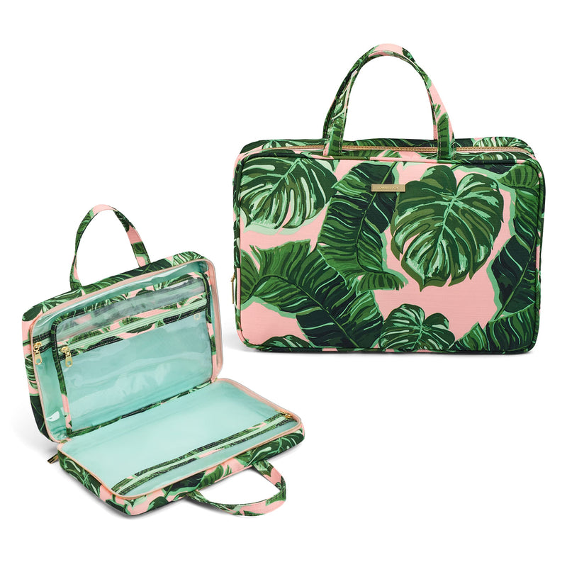 Conair 2 Piece Tropical Palm Leaf Print Weekender Bag Set With Clear Pencil Case Makeup Bag