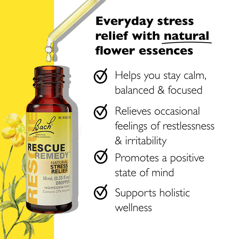 Bach RESCUE Remedy Dropper, Natural Stress Relief, Homeopathic Flower Essence, Vegan, Gluten & Sugar-Free, Non-Habit Forming, 2 Pack, 10mL Ea Visit The RESCUE Store