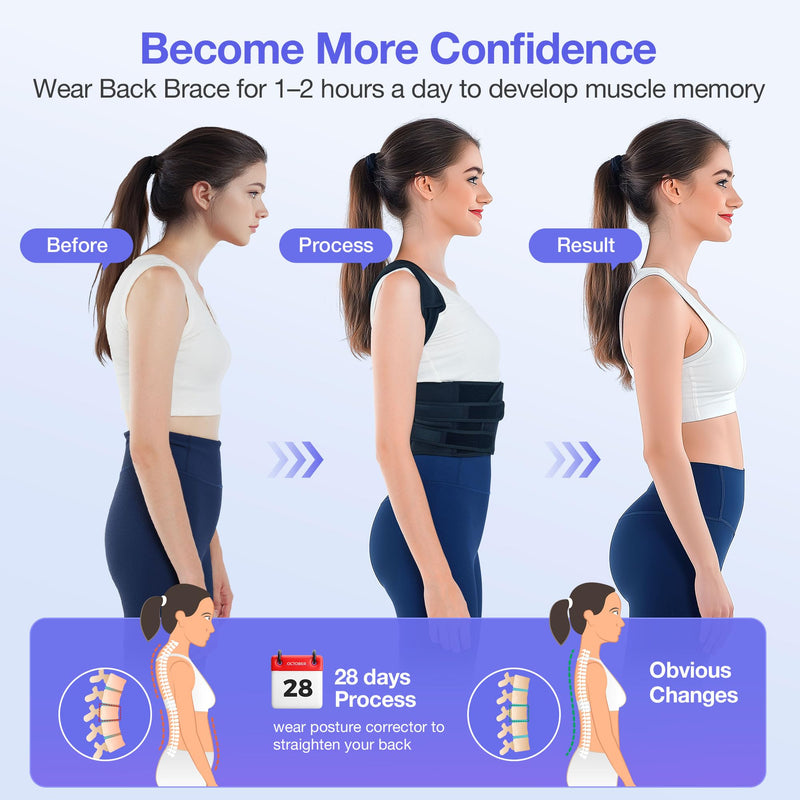 [Australia] - Posture Corrector for Women and Men, Upgraded Full Back Brace Support, Adjustable Shoulder Straightener for Improving Back Posture, Relief for Upper and Lower Back, Lumbar, Neck, Shoulder Pain Black Large 
