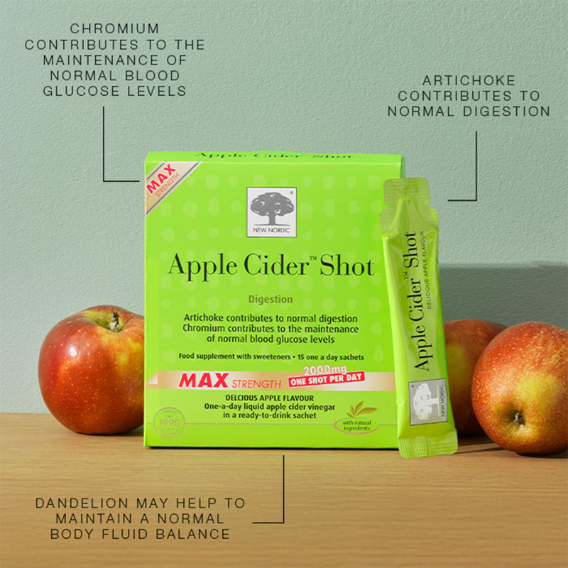 New Nordic Apple Cider Vinegar Shot, Liquid Sachets with Artichoke, Dandelion and Chromium, 15 Sachets 15 Sachets (Pack of 1)