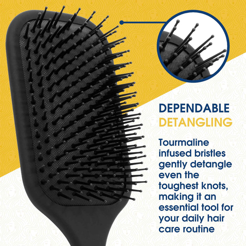 Giorgio Detangling Paddle Brush - Large Air Cushion Paddle Brush with Ball Tip Tourmaline Bristles - Anti Static Hair Care Tool for Men and Women, Wet or Dry - Black