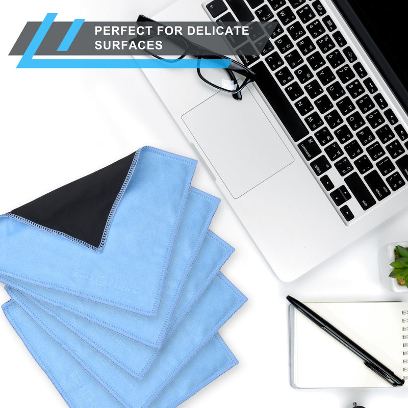 [Australia] - Eco-Fused Microfiber Cleaning Cloths - 5 Pack - Double-Sided Cleaning Cloths - Microfiber and Suede Cloth for Smartphones, LCD TV, Tablets, Laptop Screens, Camera Lenses and Delicate Surfaces 5 Pack - 6.6 X 6.2" (Blue) 