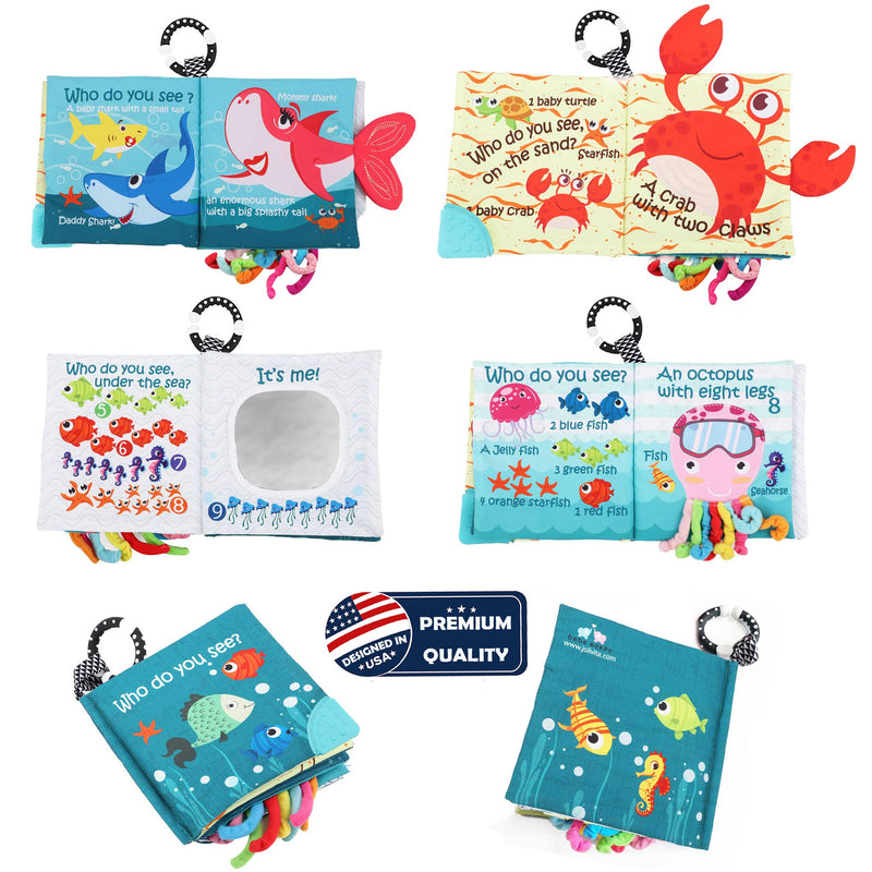 [Australia] - Fish Baby Books Toys, Touch and Feel Cloth Soft Crinkle Books for Babies,Toddlers Infant Kids Teething Toys Activity Early Education Toys, Teether Ring, Baby Book Octopus,Ocean Sea Animal Shark Tails 
