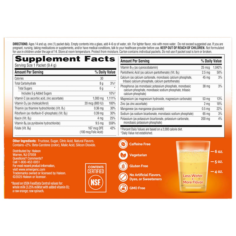 Emergen-C 1000mg Vitamin C Immune Support Powder, Tangerine, 30 ct | B Vitamins for Energy, Zinc and Manganese, Vitamin D, Electrolytes, Natural Flavor, Dissolves Quick 9.9 Ounce (Pack of 1)