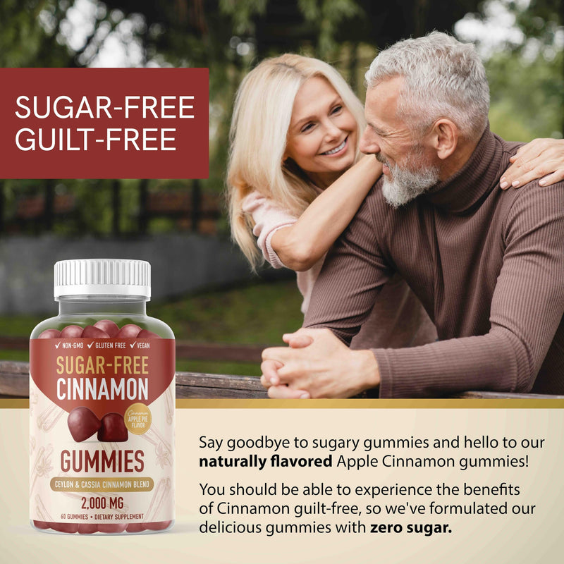 [Australia] - Sugar-Free Cinnamon Gummies 2000MG with Ceylon Cinnamon & Cassia Complex | Sugar-Free Lifestyle Supplement & Guilt-Free Cinnamon Apple Flavor with Chromium | Vegan, Non-GMO, Gluten-Free | 60 Gummies Sugar Free Ceylon Cinnamon Gummies 