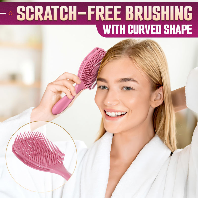 2 Pcs Detangling Curl Brush for Curly Hair Pink & Violet Set – Ergonomic Shell Shape Design and Scalp-Fitting Detangling Brush for Curly Hair and Locks – Easy Tangle Removal Curl Detangler Brushes 2 Pcs Seashell