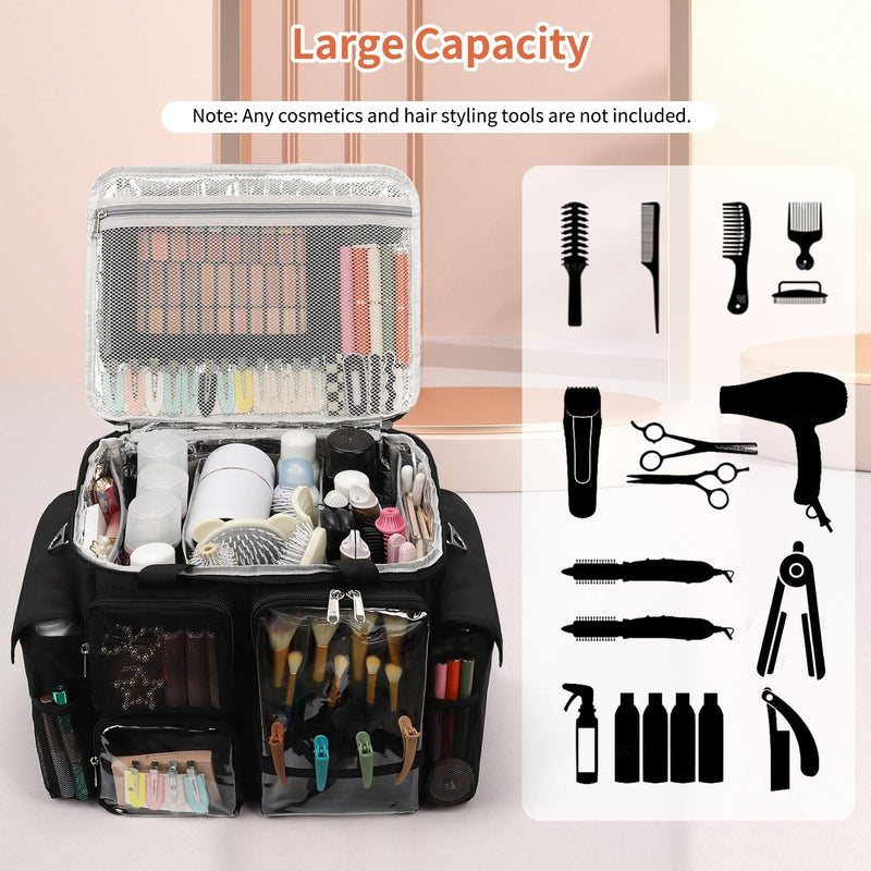 Large Hairstylist Traveling Bag, Hair Tool Organizer with Removeable Dividers, Hairdresser Hair Tools Travel Bag with Multi Pockets, Professional Makeup Artist Bag with Shoulder Strap Large(16.1x10.6x11in)