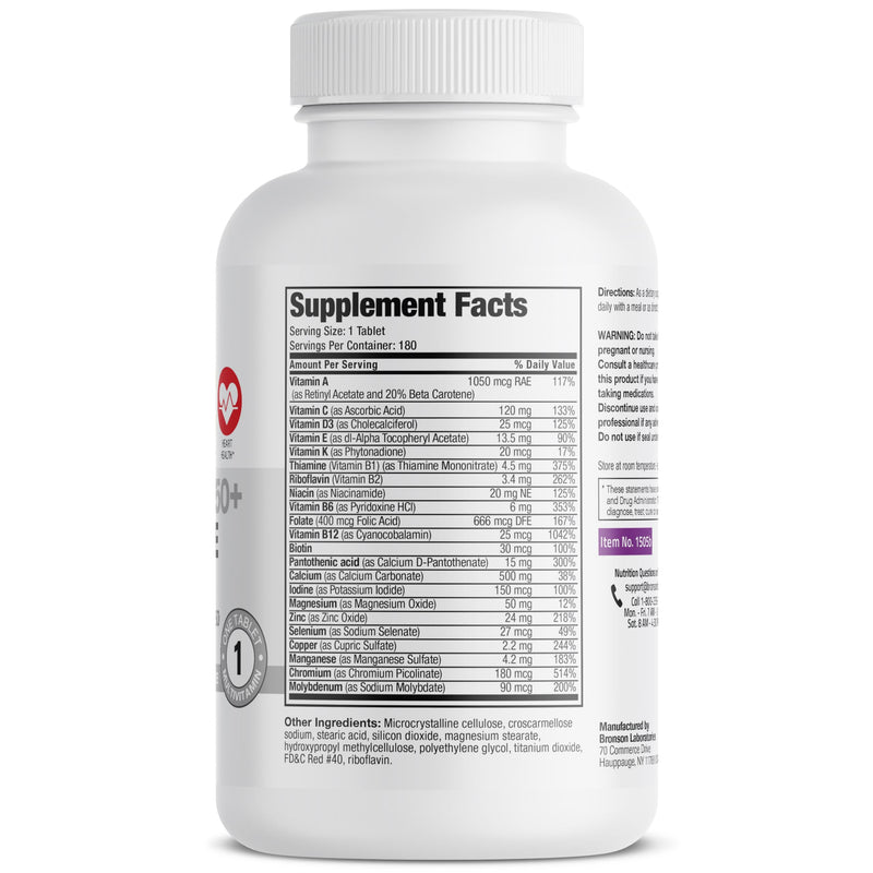 Bronson ONE Daily Women 50+ Complete Multivitamin Multimineral, 180 Tablets | Once-Daily, Targeted Nutrition For Active Women Over 50, Non-GMO, Gluten-Free, Soy-Free 180 Count (Pack of 1)