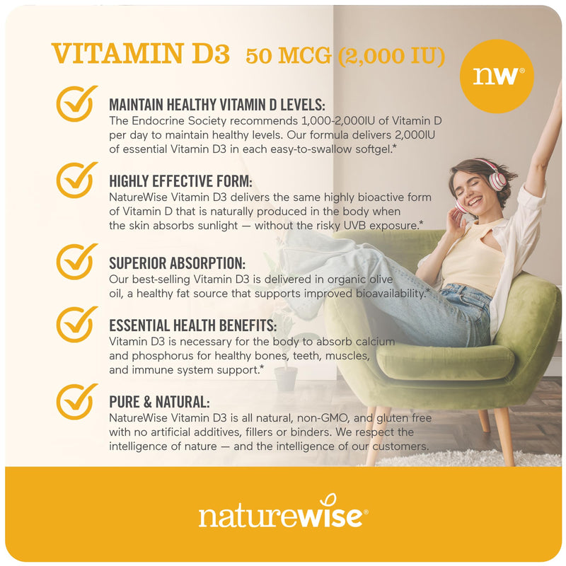 NatureWise Vegan Vitamin K2 100mcg & MK4 500mcg Bone Health - Vitamin D3 2000iu Immune Support 360 Count Vitamin + Vitamin D3 2000iu
