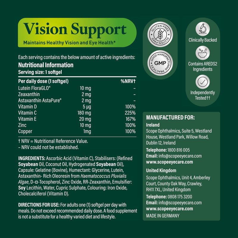 Eyetamins Vision Support 2 Pack Advanced Antioxidant Eye Supplement with Lutein, Zeaxanthin & Astaxanthin, Vitamins C, D & E, Zinc & Copper - Supports Healthy Vision and Eye Health, 2x30 Softgels 30 count (Pack of 2)