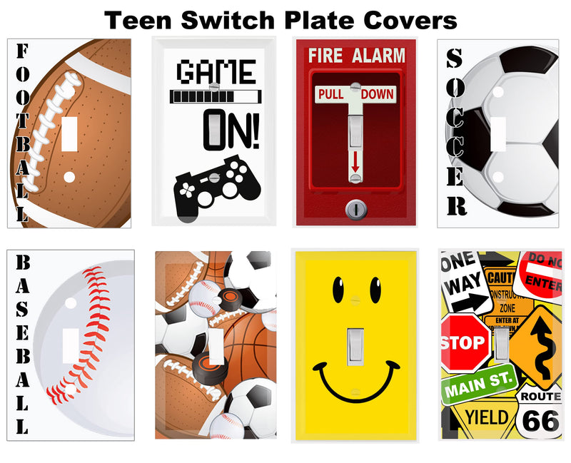 [Australia] - Kids Sports Decor Light Switch Cover Plate Soccer, Football, Baseball, Hockey Decorative Nursery Teen Toddler Room Bedroom Bathroom Playroom DIY Wall Decoration (Sports) 