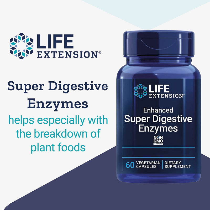 Life Extension, Enhanced Super Digestive Enzymes, High Dose, 60 Vegetarian Capsules, Non GMO 60 count (Pack of 1)