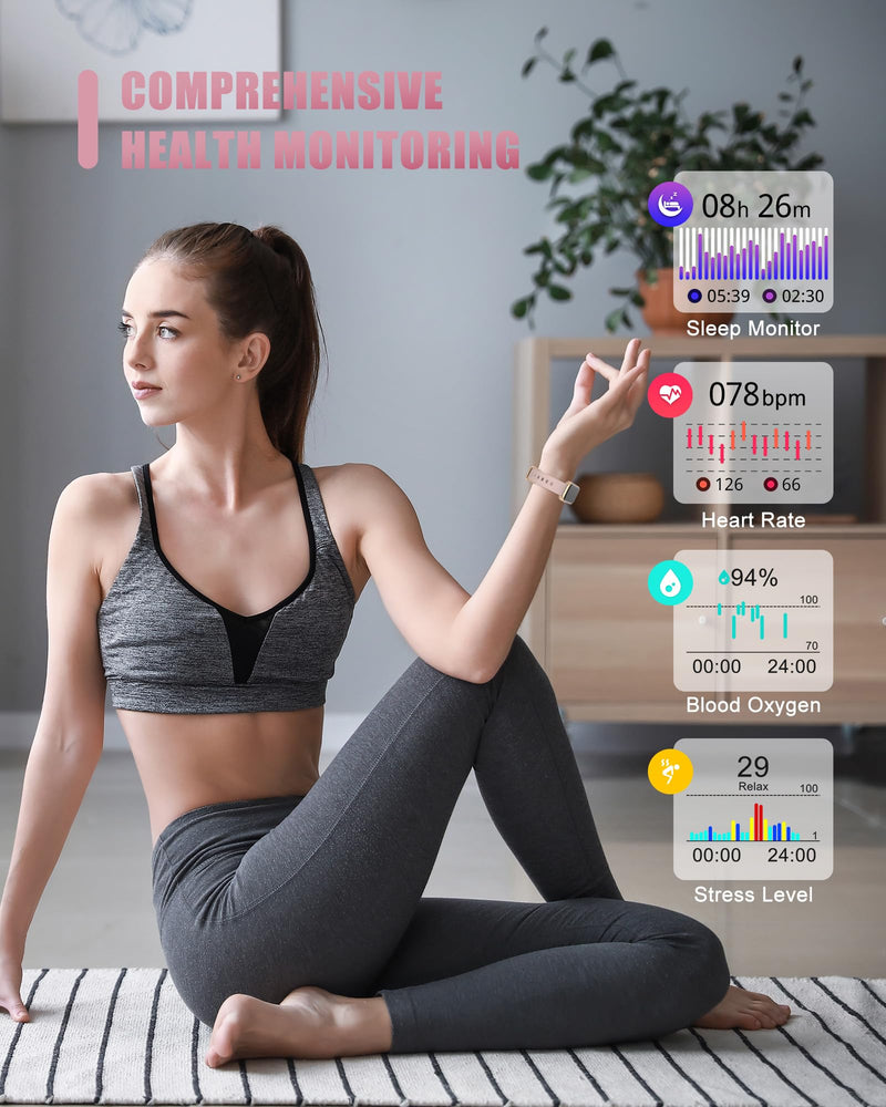 [Australia] - Fitness Tracker, Smart Watch for Women Men with 24/7 Heart Rate/Blood Pressure/Blood Oxygen Monitor,Sleep Tracker,Step & Calorie Counter, IP68 Waterproof Fitness Watches Compatible with Android&iPhone Pink 