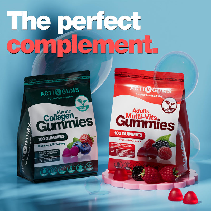 Marine Collagen Complex 180 Gummies | Strawberry & Blueberry Flavour | Contains Marine Collagen, Vitamin C, Zinc & Biotin | Resealable & Recyclable Pouch | Suitable for Age 5+ by ActivGums®