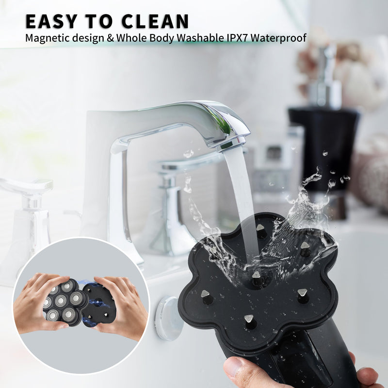 [Australia] - 2025 New Upgrade Magnetic Head Shavers for Bald Men, Electric Razor for Men, Mens Shaving with Nose Hair Sideburns Trimmer, LED,Travle Lock Black 7d5 