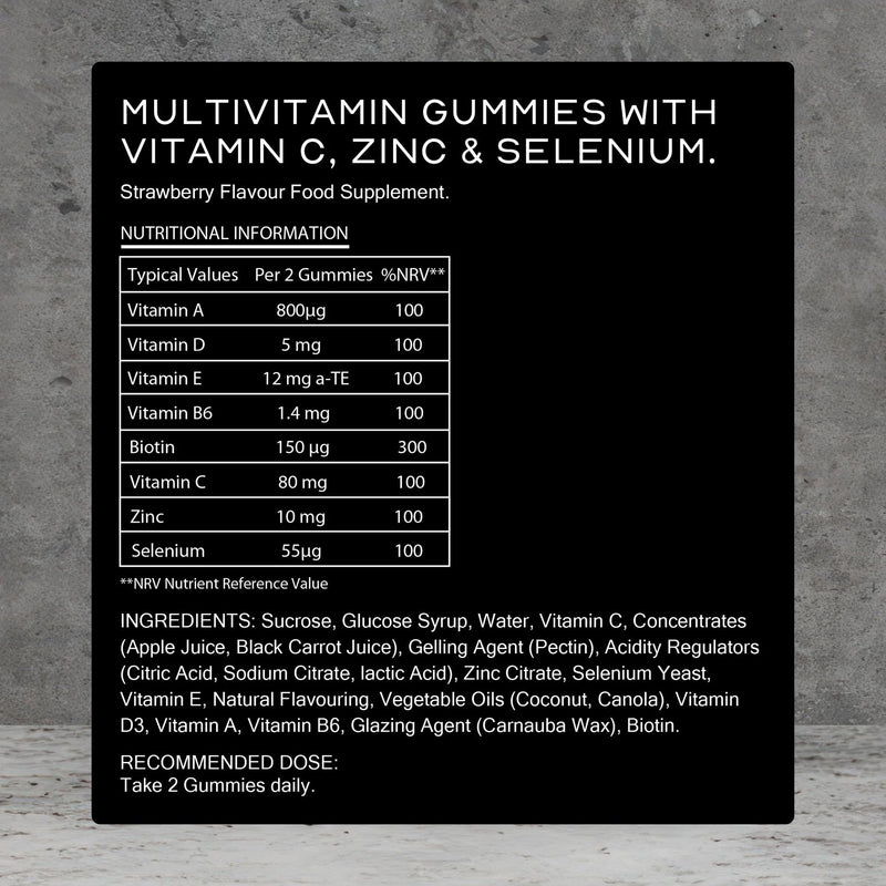 Hair, Skin & Nails Gummies with Biotin 150mg | 60 Gummies | Strawberry Flavour with Vitamin C, D3, Zinc & Vitamin E | Multivitamin Gummies for Women & Men | Hair Vitamins Supplement