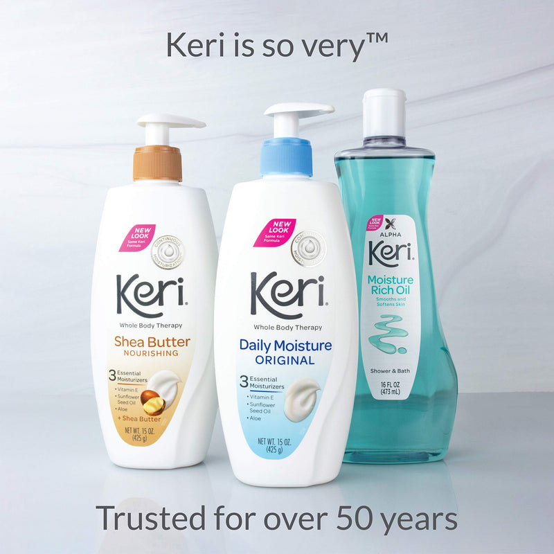 Keri Original Daily Moisture 15 Ounce | Deeply Hydrates Skin, Continuous Moisturization, With Vitamin E, Aloe & Sunflower Seed Oil, Lightly Scented, Daily-Use 15 Ounce (Pack of 1)