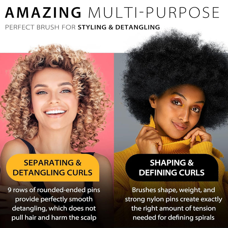 2 PCS Hair Brush for Women Men Curly Wet or Dry Hair 9 Row 5 Row Classic Styling Brushes for Natural Thick Hair, Blow Separating, Shaping Defining Detangling Curls Tools Travel Bristle Black Hairbrush Red 9 Row &5 Row