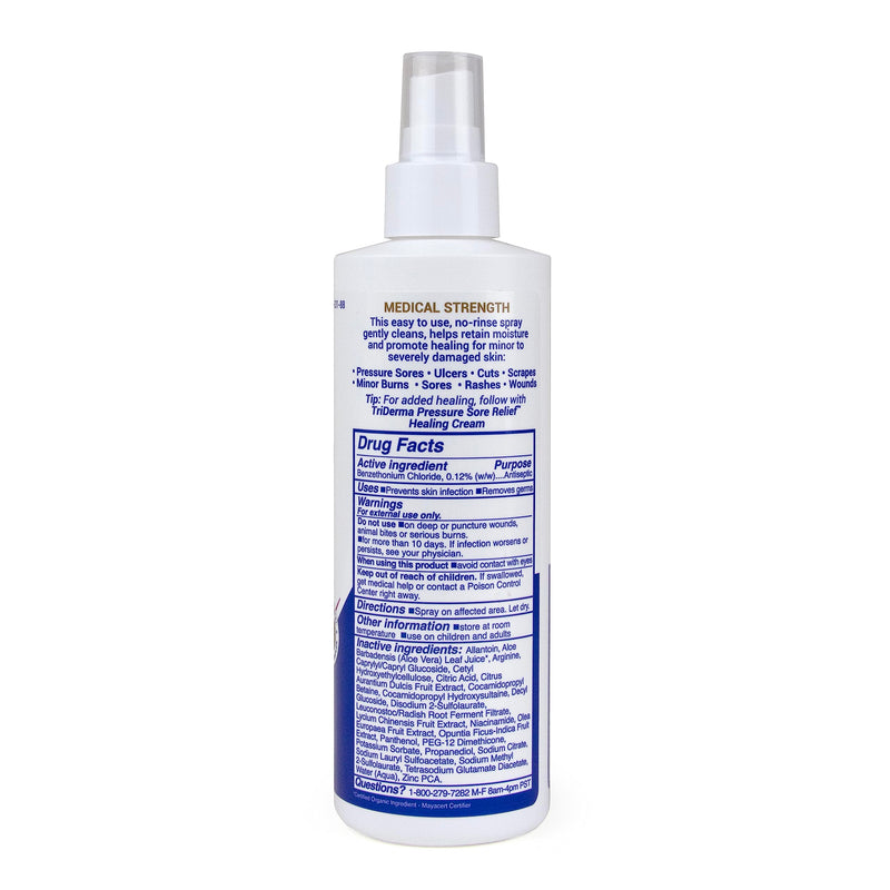 [Australia] - TriDerma Pressure Sore Relief Wound Cleanser, Gentle Cleansing for Bed Sores, Ulcers, Pressure Sores, Wounds and Hard-to-Heal Skin Sores with AP4 Aloe Vera and Niacinamide, Fragrance Free 8.2 oz Spray 8.20 Fl Oz (Pack of 1) Cleanser Spray 
