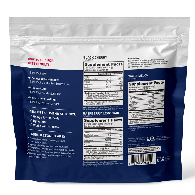 [Australia] - Real Ketones BHB Exogenous Ketones Drink Mix Packets Keto Electrolytes Powder Packets No Sugar with 4 Main Fasting Electrolytes Plus Hydrating Patented Keto BHB - 30 Count Variety Pack Flavor Variety Pack 
