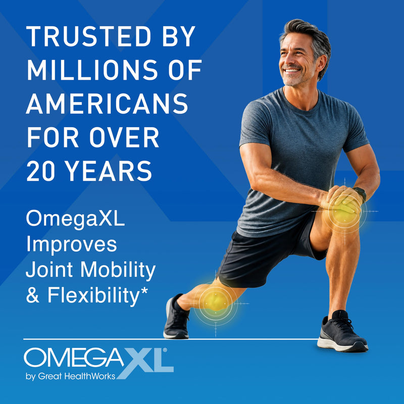 OmegaXL Joint Support Supplement, 60 Count | Green Lipped Mussel Oil, Soft Gel Pill, Natural Joint and Muscle Support Supplement, Clinically Supported, Non-GMO, Drug-Free 60 Count (Pack of 1)