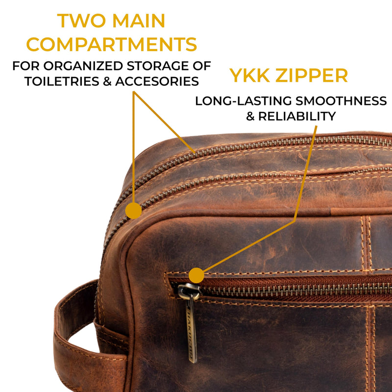 Full Grain Leather Toiletry Bag for Men & Women Travel Pouch, mens Shaving Kit travel bag Organizer with YKK Zipper, Spacious Bathroom Grooming Waterproof Lining dopp kits (Tan Brown) TAN BROWN 1