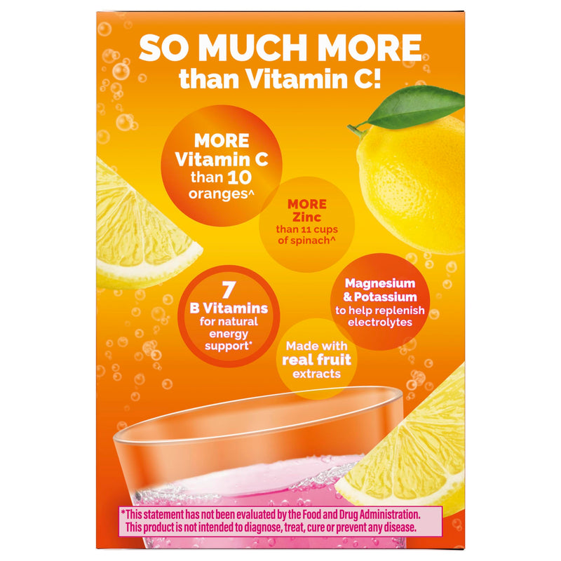 Emergen-C 1000mg Vitamin C Immune Support Powder, Pink Lemonade, 30 ct | B Vitamins for Energy, Zinc and Manganese, Vitamin D, Electrolytes, Natural Pink Lemonade Flavor 9.9 Ounce (Pack of 1)