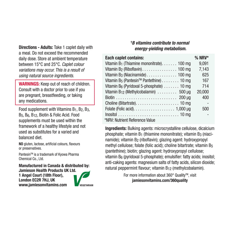 Jamieson Ultra Strength B Complex, Timed Released, 8 Essential B Vitamins. 60 caplets