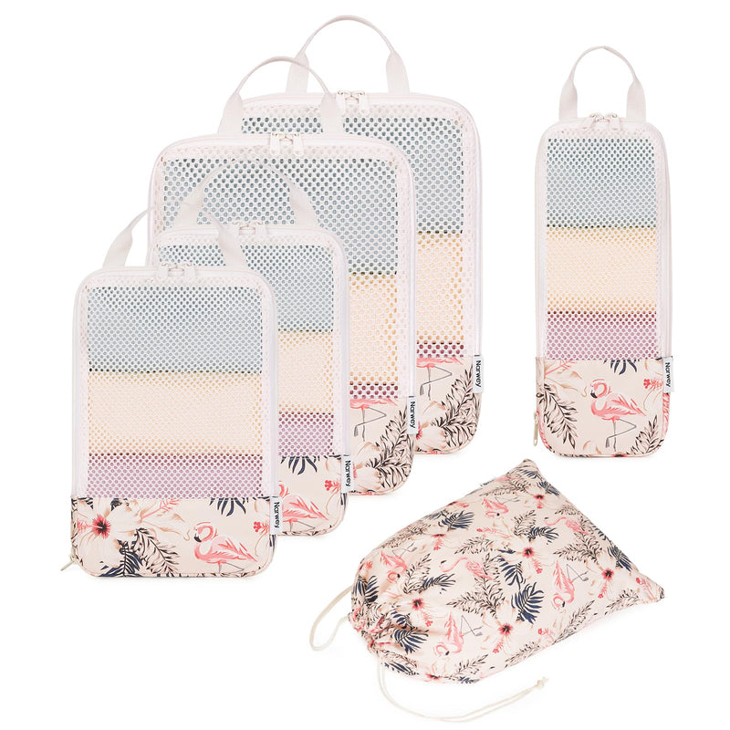 Narwey Hanging Travel Toiletry Bag with 6 Set Compression Packing Cubes