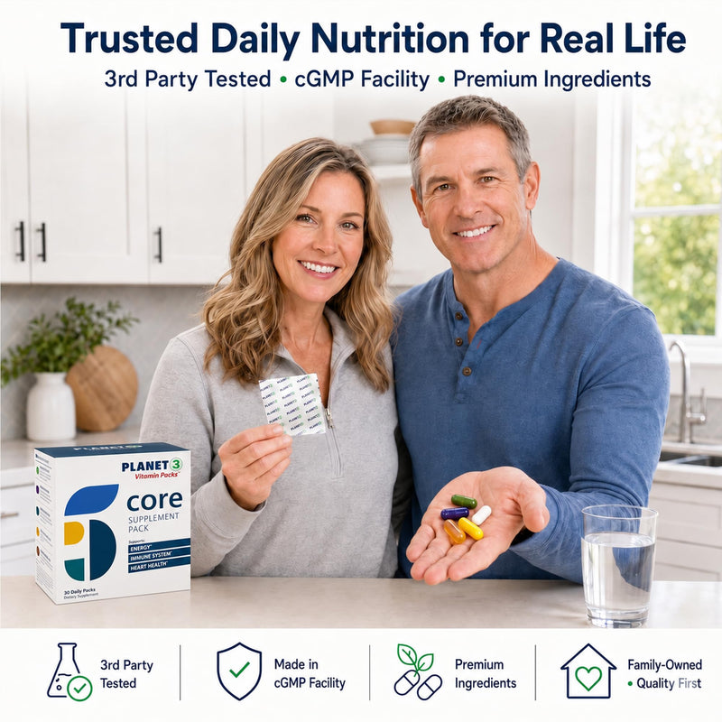 Daily Vitamin Packs for Men & Women – Immune, Energy & Heart Support with Vitamin D3, Omega-3, Probiotics, Methyl B12 & Vitamin C – Multivitamin with Lutein – Planet 3 Vitamin Packs, 30 Packets