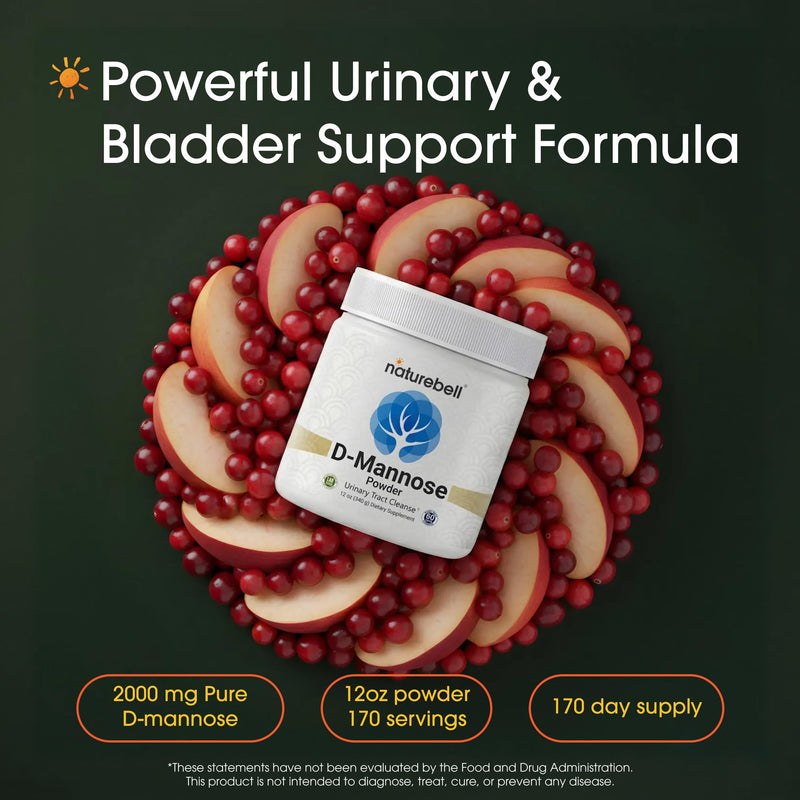 NatureBell D-Mannose Powder - 12oz - High Potency 2g Per Scoop - Fast Acting Support for Healthy Urinary Function & Bladder Wellness* - Pure, Filler-Free Non-GMO Powder