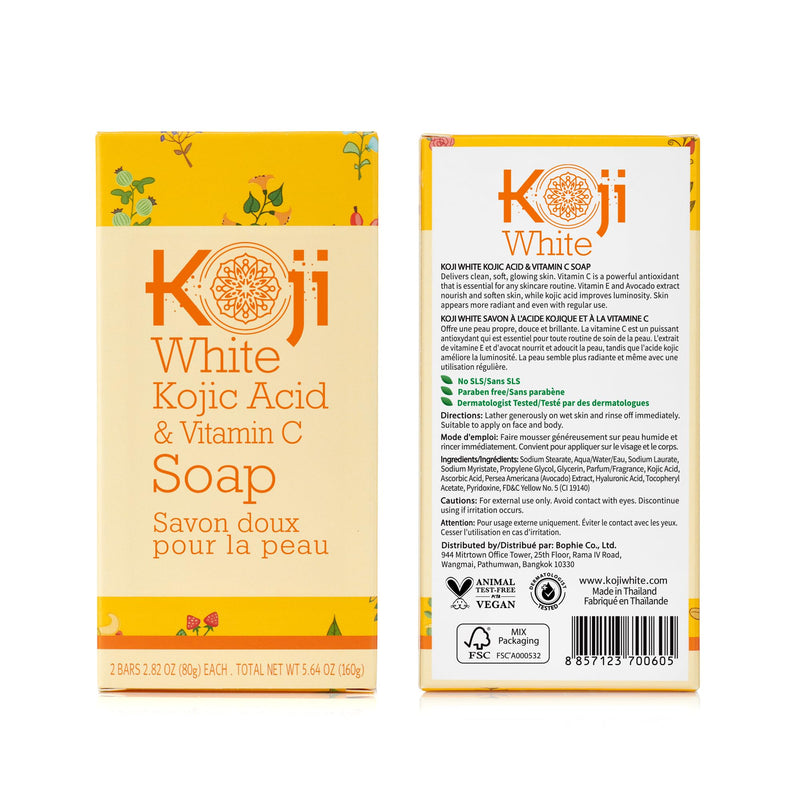 Koji White Kojic Acid & Vitamin C Brightening Soap, Hydrating Face & Body For Radiant Glow Skin, Nourishing, Moisturizing, Cleansing Bar, Vegan, Paraben-Free, 2.82 oz (2 Bars)