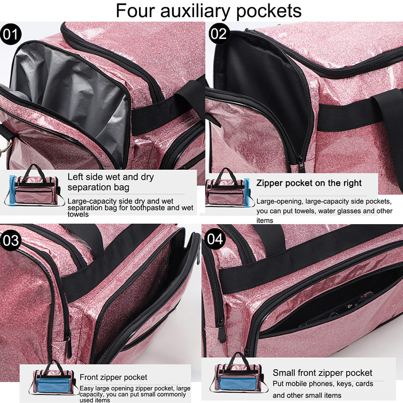 Spennanight Bag Reinforced Portable Wap Loading Glitter Duffle Bag Gym Travel Bags Luggage Overnight Bag for Women Pink