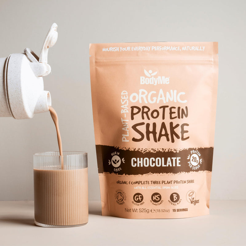BodyMe Organic Vegan Protein Powder (525g) Chocolate - 20g Complete Protein - Plant Based Nutrition Shake - Gluten Free, Soy Free, Dairy & Lactose Free, Sweetener Free, High Fibre
