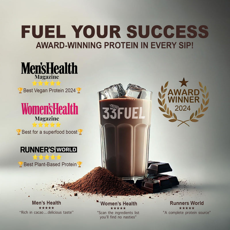 33Fuel Plant-Based Protein Powder – 30g Protein for Muscle Growth, Vegan with Antioxidants for Gut Health – Chocolate Flavour – 582g