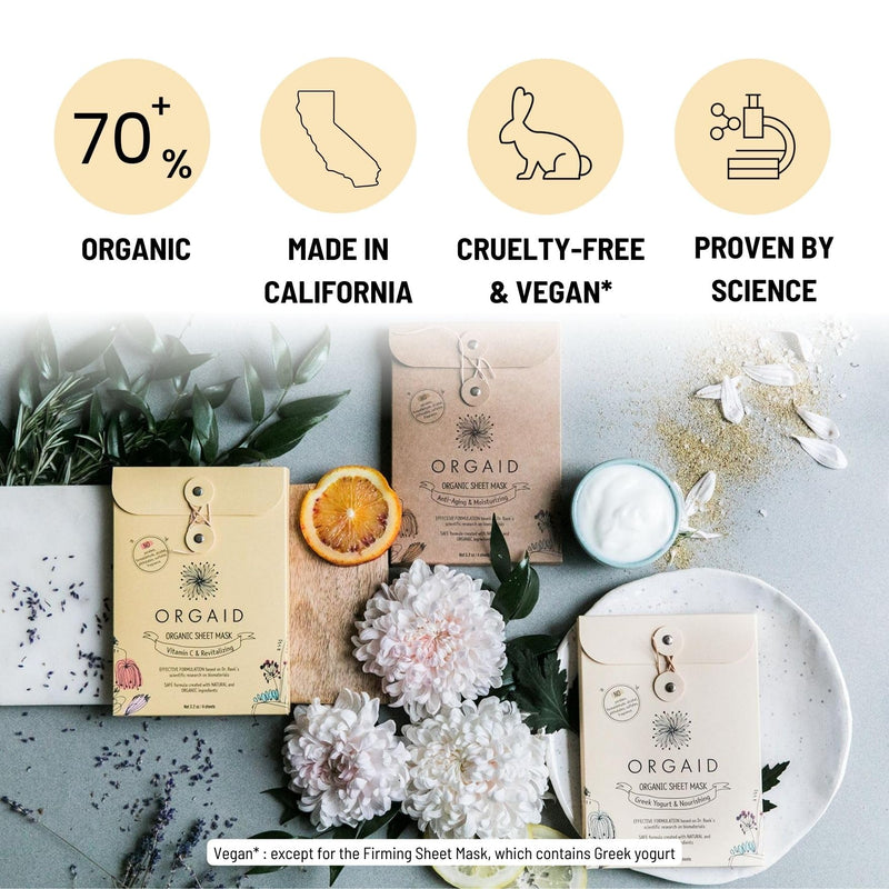 Organic Sheet Mask | Made in USA (Vitamin C & Revitalizing, pack of 4) Vitamin C & Revitalizing