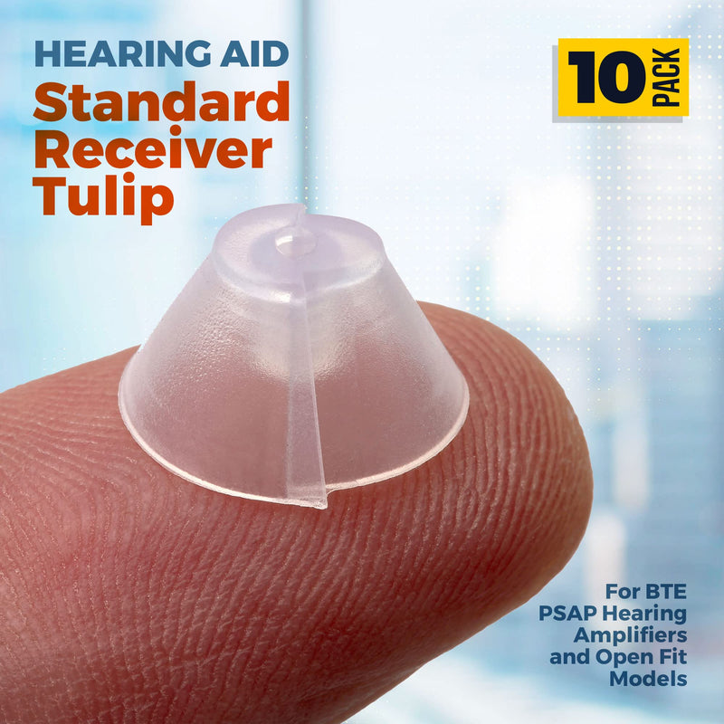 MEDca Hearing Aid Standard Receiver Tulip Domes Compatible with GN Resound Sure Fit - 10-Pcs Universal Invisible Tip Replacement Ear Domes for BTE PSAP Hearing Amplifiers and Open Fit Models, Clear 10 Count (Pack of 1)