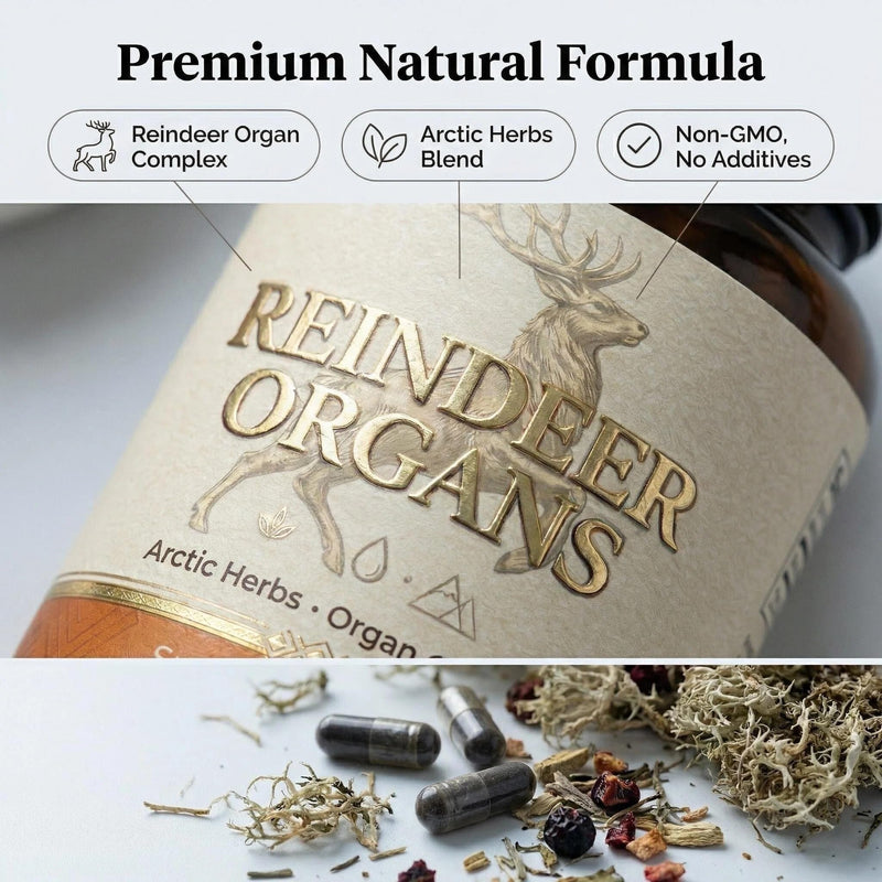 Reindeer Organ Supplement for Men, Arctic Herb & Reindeer Organ Blend, Daily Support for Energy, Stamina & Overall Wellness 120 Capsules New model