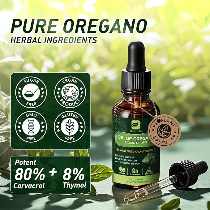 [Australia] - Oregano Oil Organic Liquid Drops: Supplement for Immune Support Digestion Health Antioxidant Health Vegan Sugar Free 2 Fl.Oz for Adult 