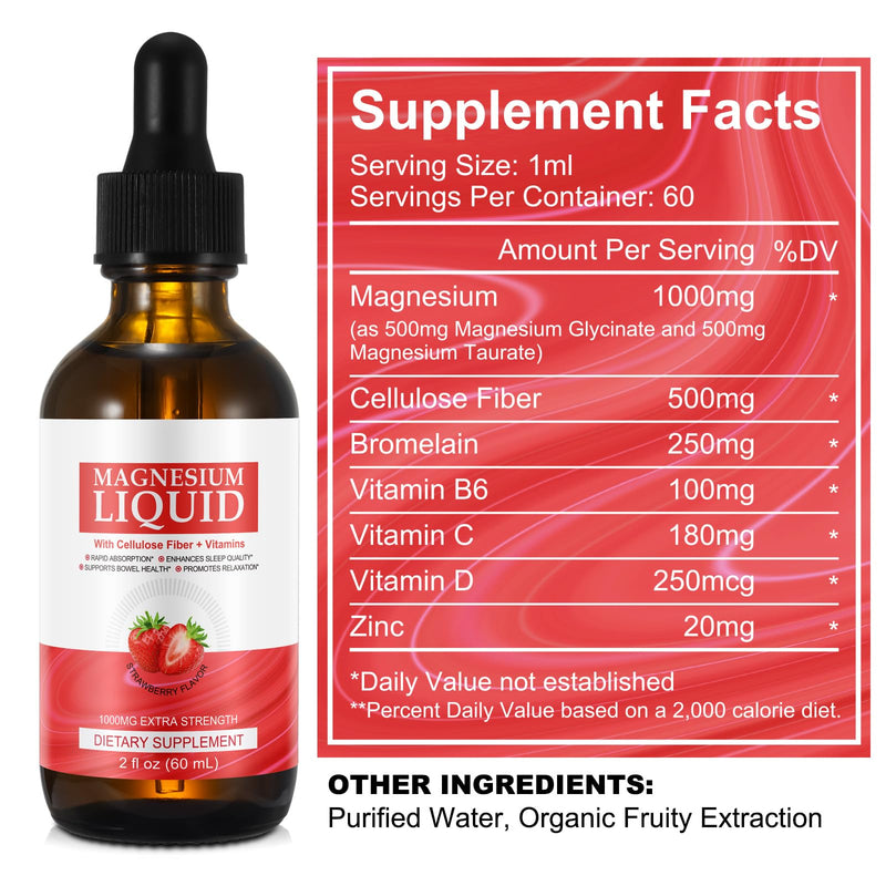 2PCS Liquid Magnesium Glycinate 60ml Strawberry 60 ml (Pack of 2)